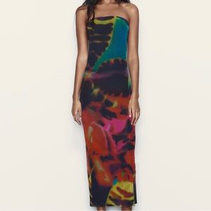 ZARA STRAPLESS PRINTED FITTED DRESS